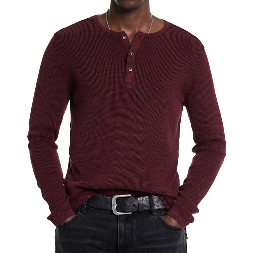 $188 NWT John Varvatos Henley XXL Red Men's Memphis Waffle Plum 2XL Lightweight